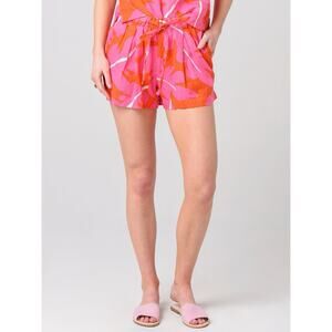 Trovata Birds of Paradis Ione Pink Palm Linen Shorts